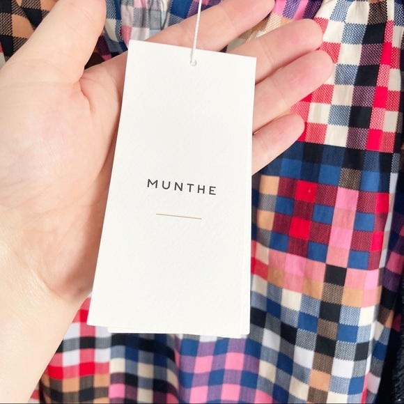 Munthe Lima Check Poplin Flocked Long Sleeve Plaid Metallic Blouse Casual Work - Picture 6 of 9